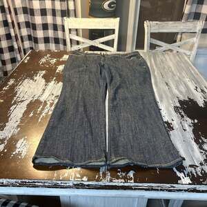 Vintage Apple Bottoms Y2K Dark Wash Wide Leg Flare Jeans with Gold Embroidered B